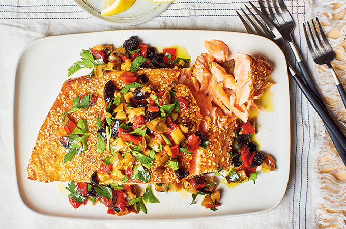 Saumon rôti en croûte de dukka